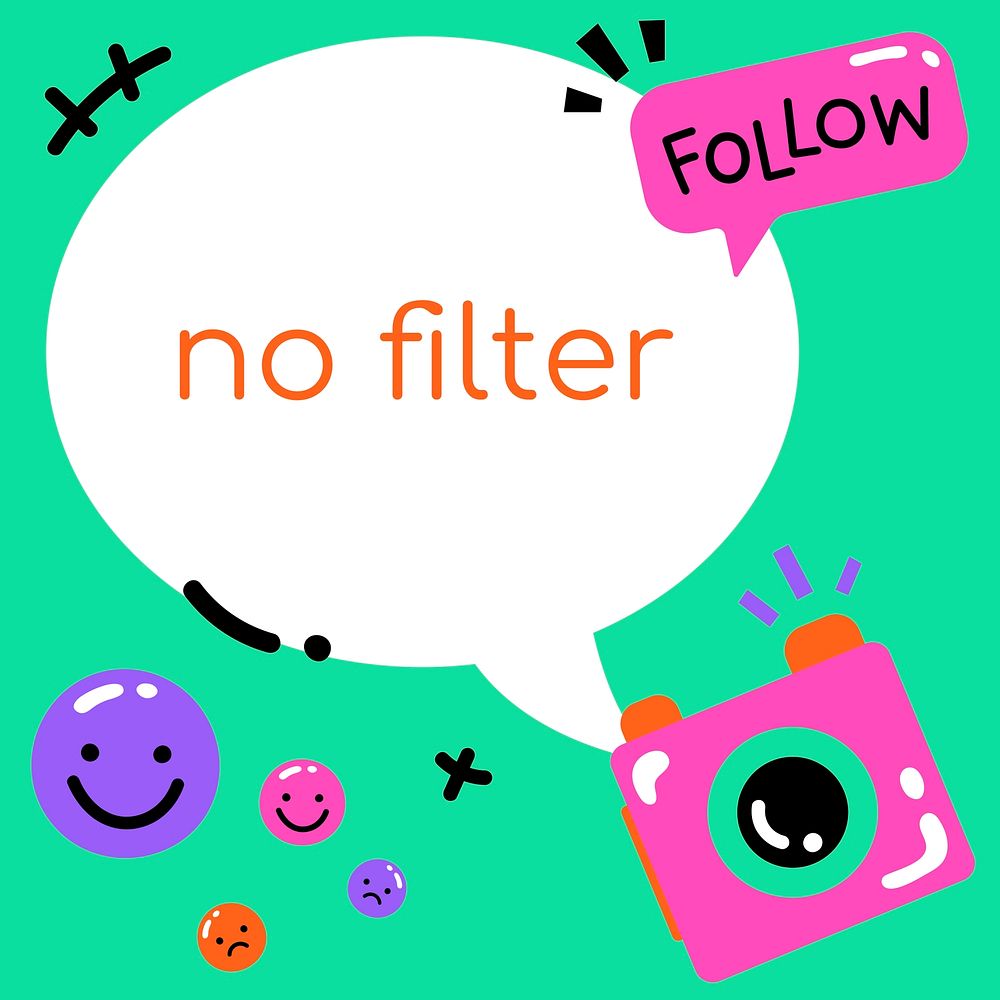 No filter funky typography vector social media template