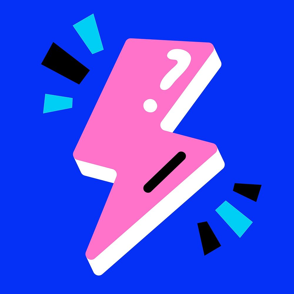 Lightning sign in funky pink on blue background