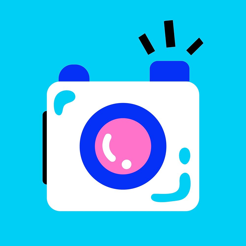 Cute camera icon on blue