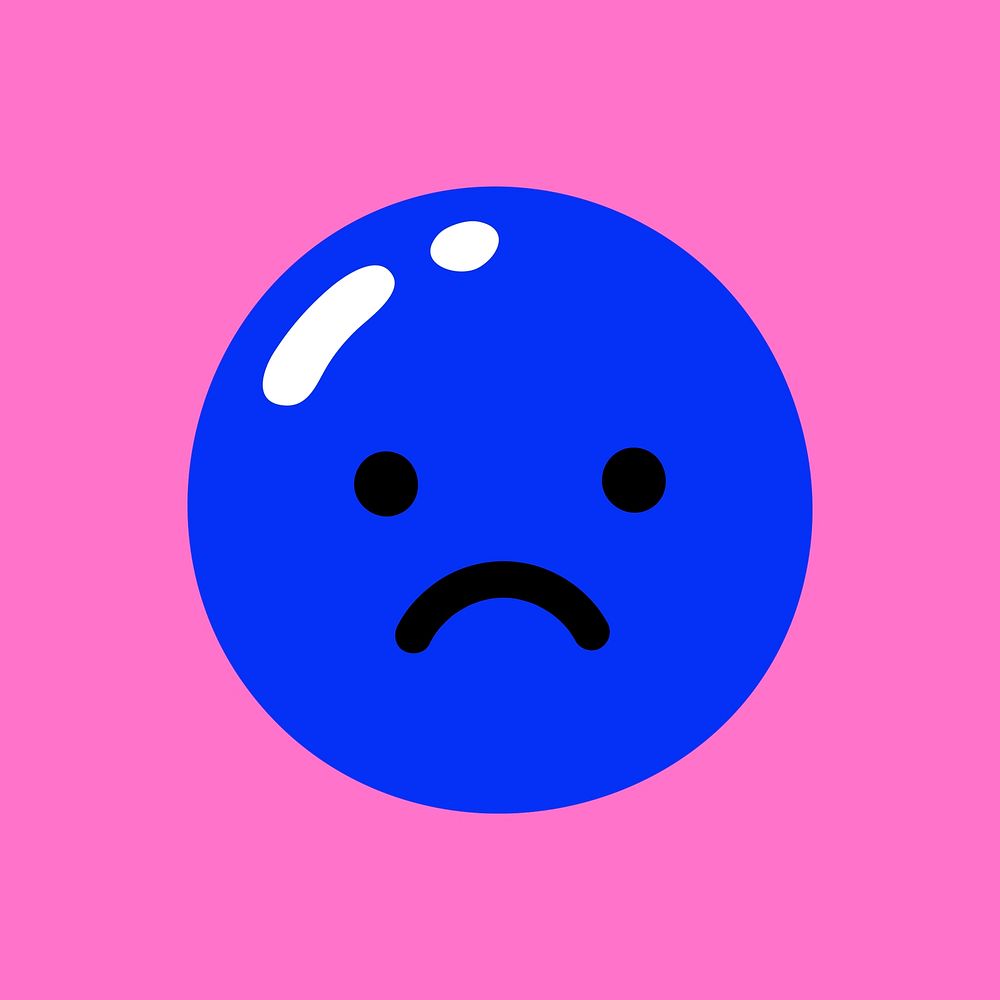 Sad emoji in blue on pink background