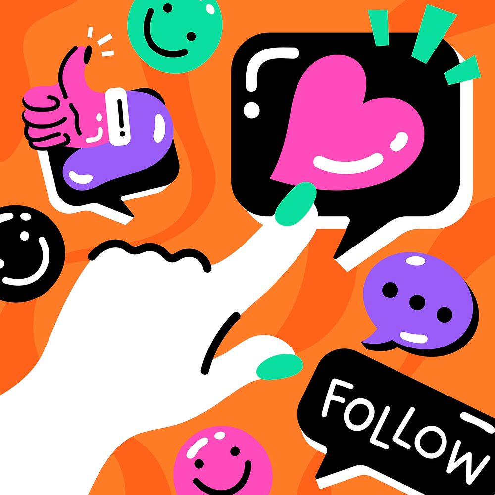 Follow and like trendy social media activities illustration