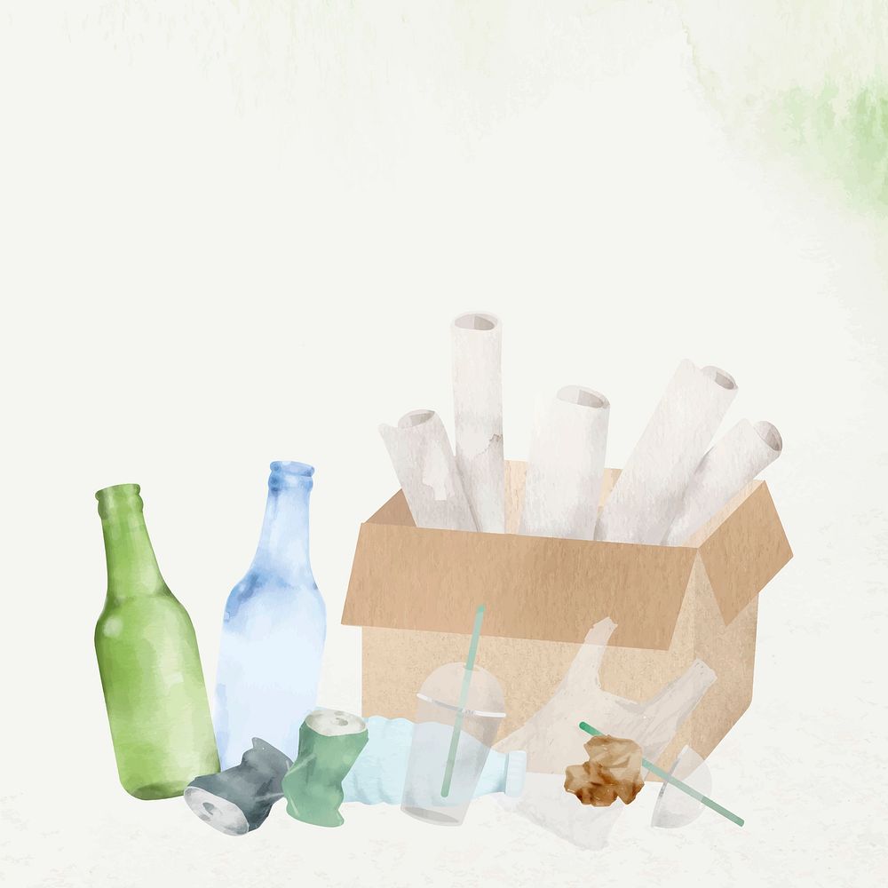 Recyclable waste environment background vector in watercolor illustration