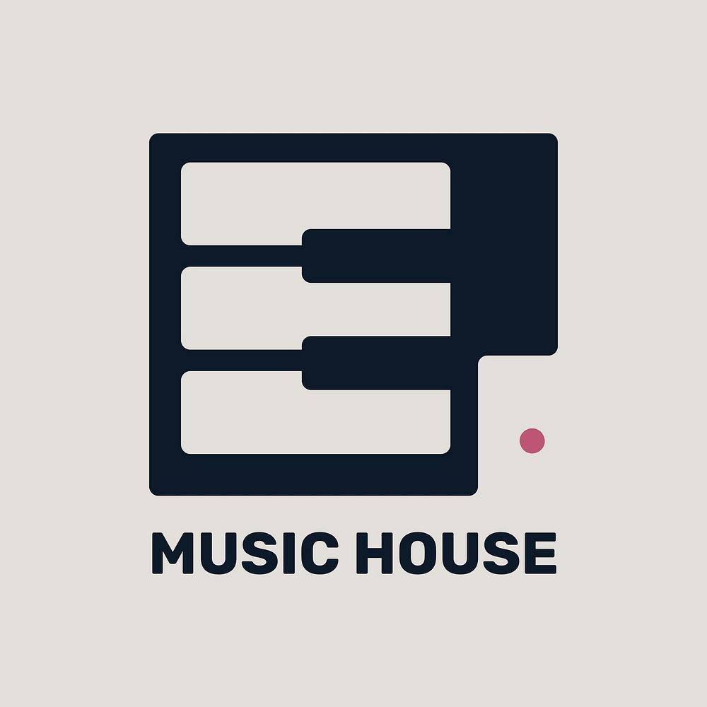 Piano key flat music logo design with music house text