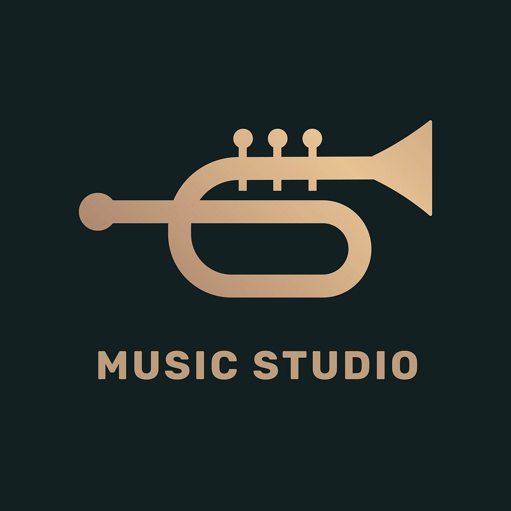 Trumpet flat music icon design in black and gold, music studio