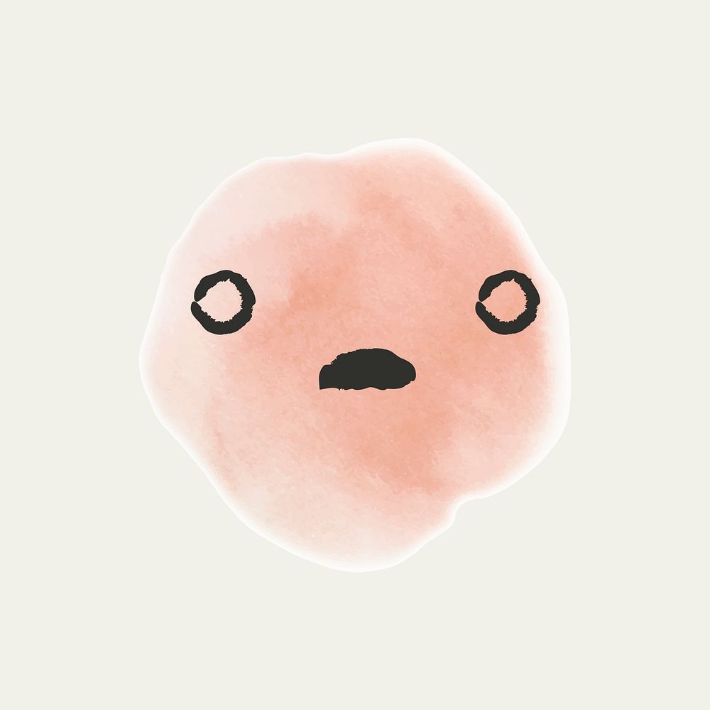 Cute watercolor emoticon with astonished face in doodle style