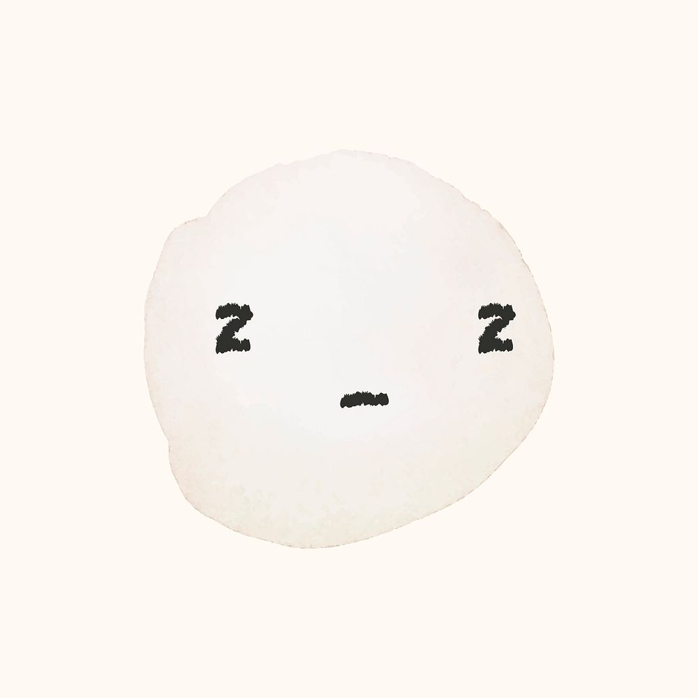 Cute watercolor emoticon with sleeping face in doodle style