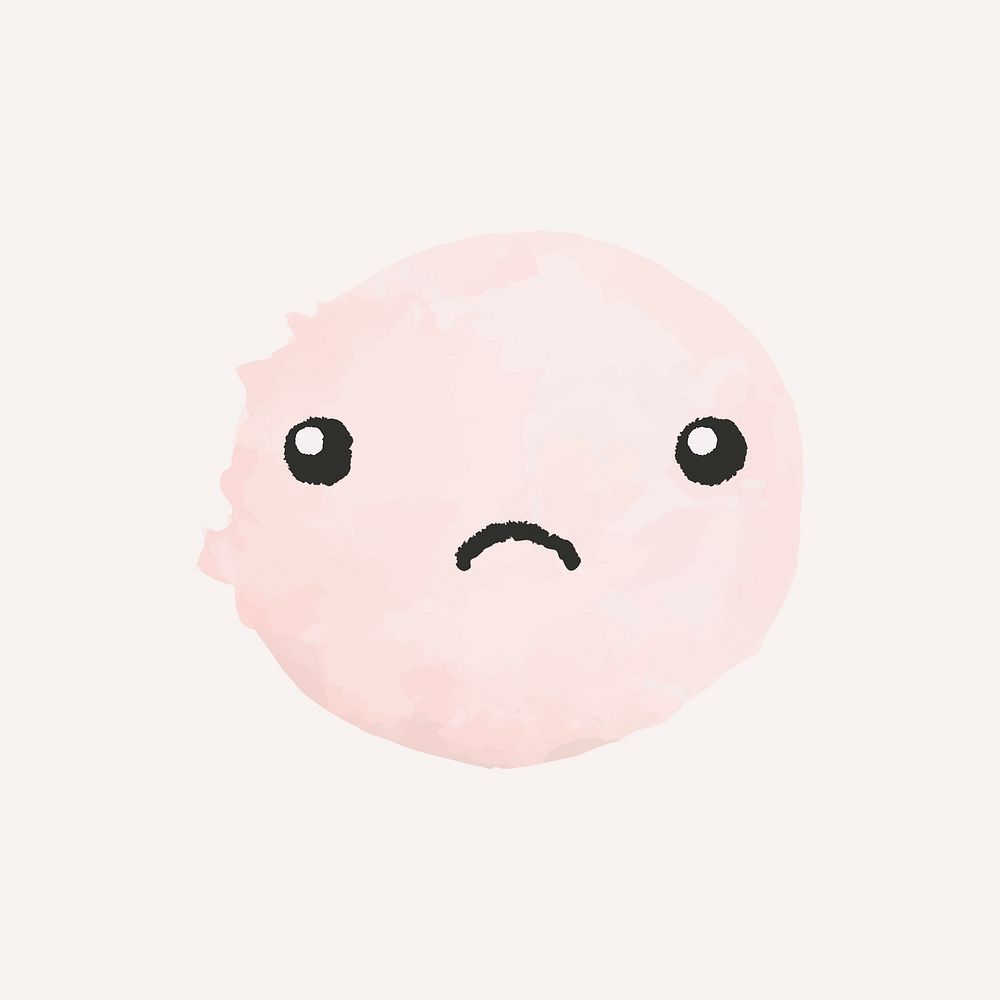 Cute watercolor emoticon with sad face in doodle style