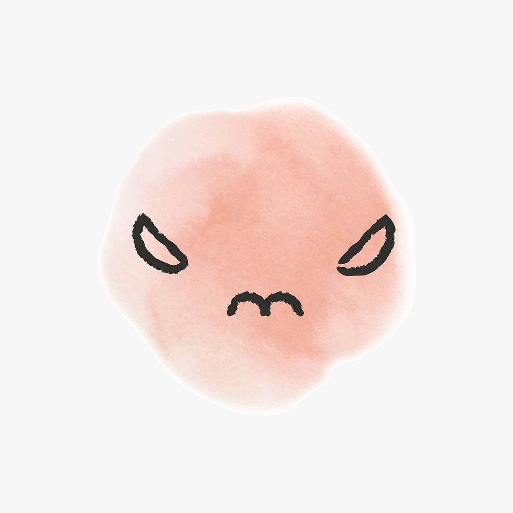 Cute watercolor emoticon with angry face in doodle style