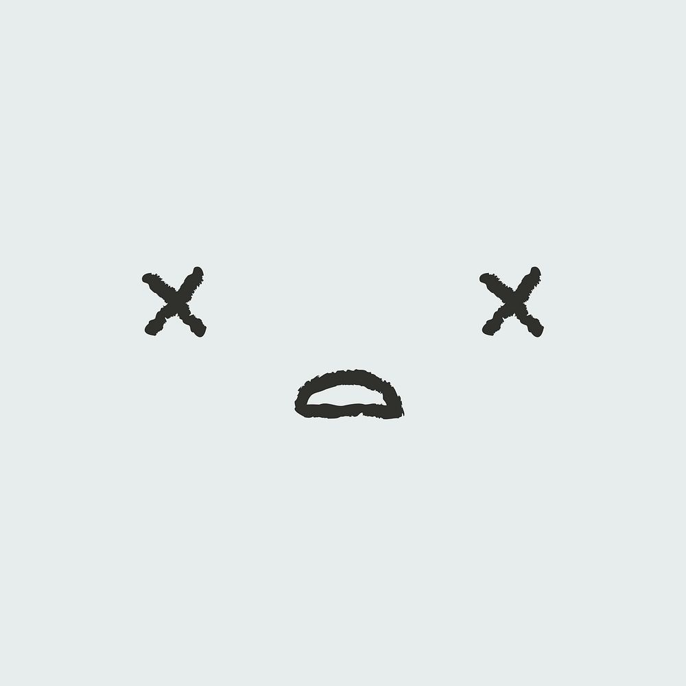Cute emoticon with tired face in doodle style