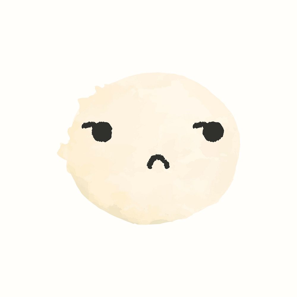 Cute watercolor emoticon with unamused face in doodle style