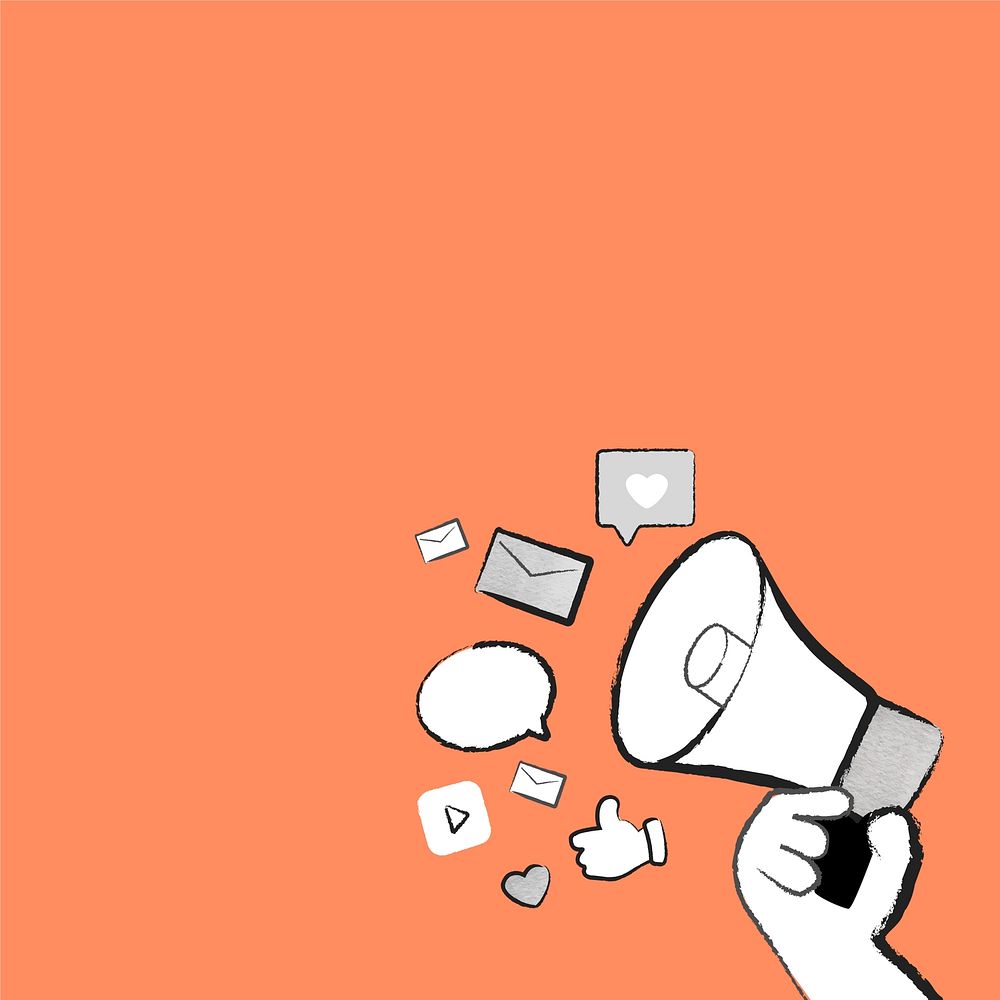 Orange marketing background social media advertising megaphone doodle illustration