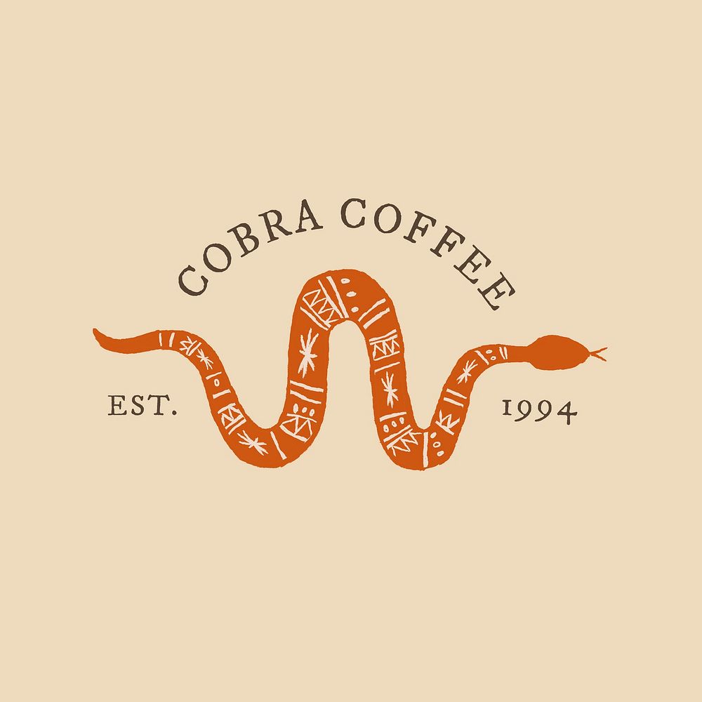 Vintage coffee shop logo with snake illustration