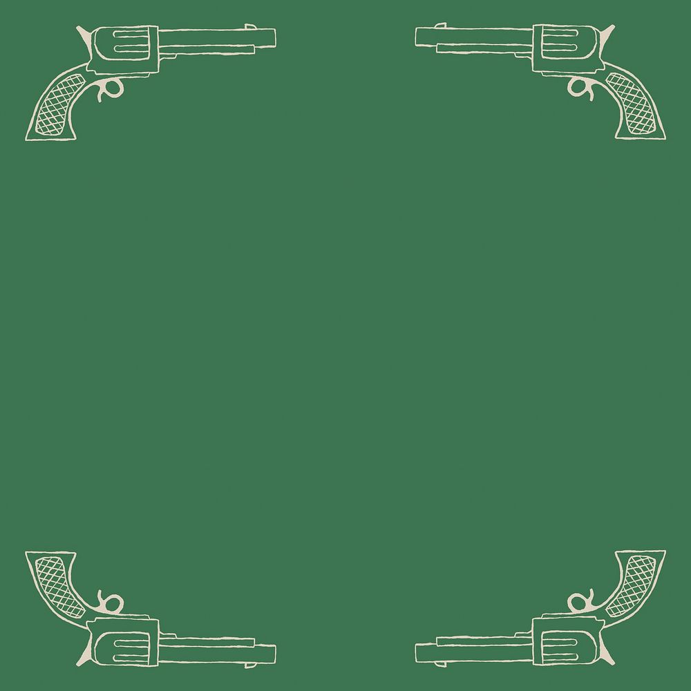 Vintage cowboy gun frame on green background