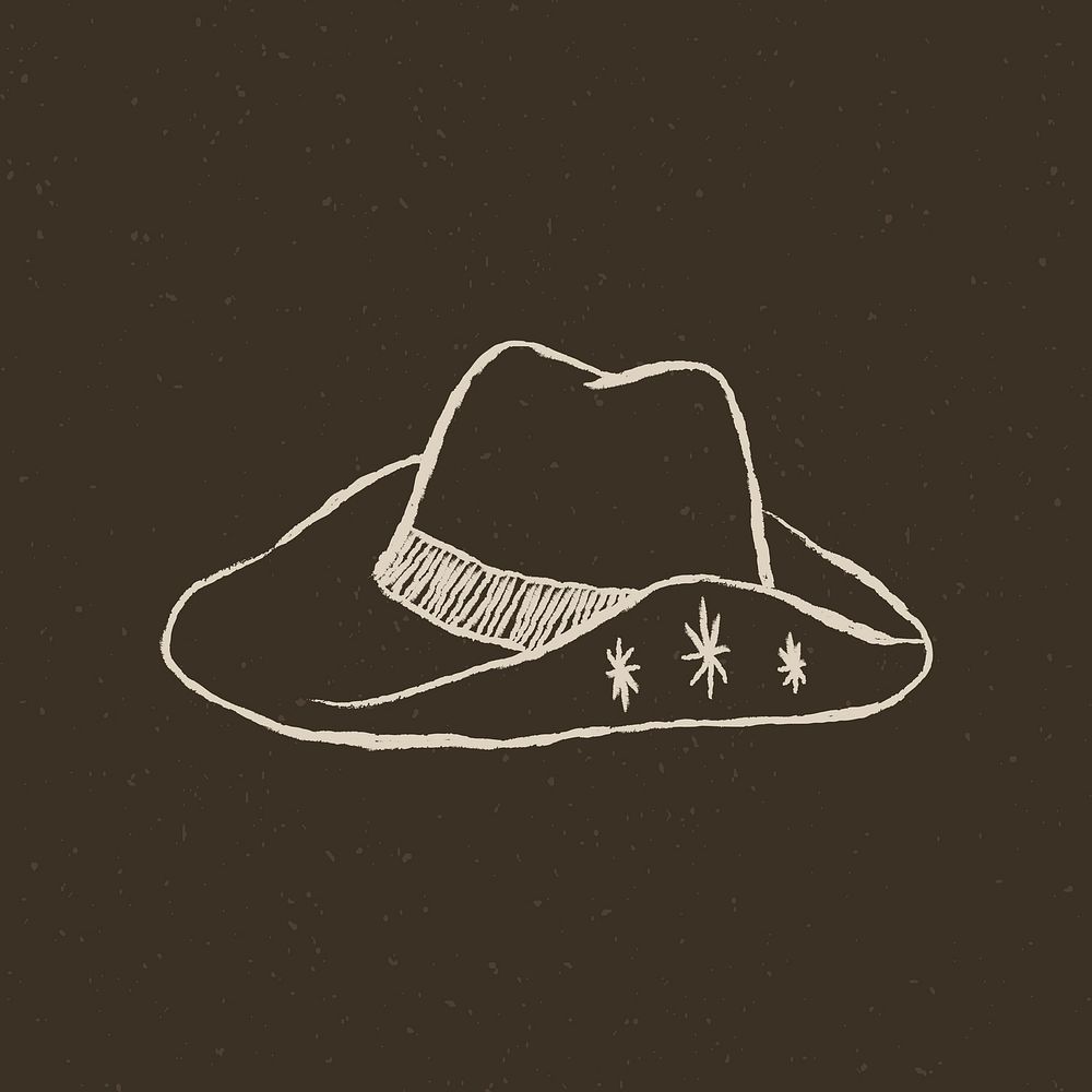 Cowboy hat logo hand drawn illustration on dark gray background