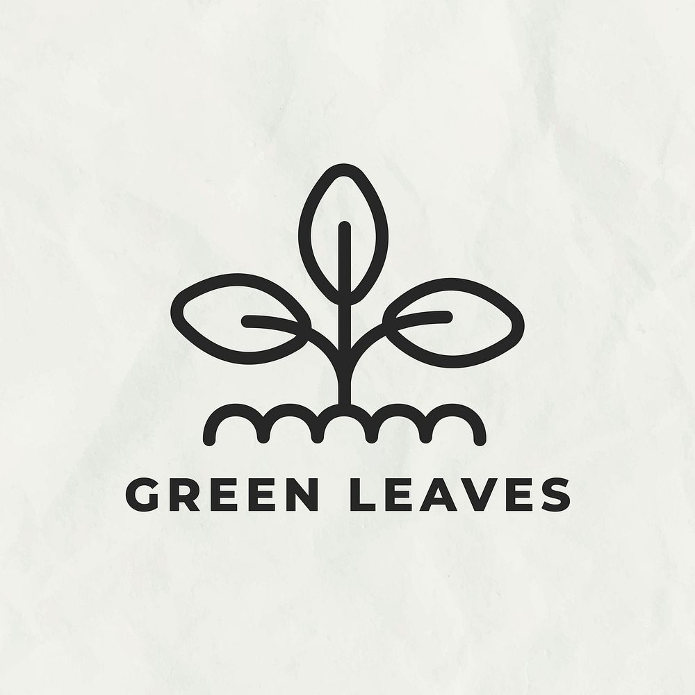 Green leaves line art logo badge
