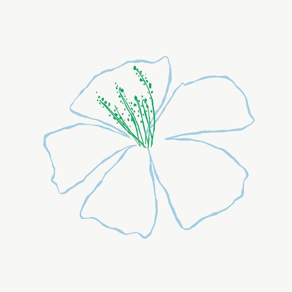Blue hibiscus flower cute doodle illustration