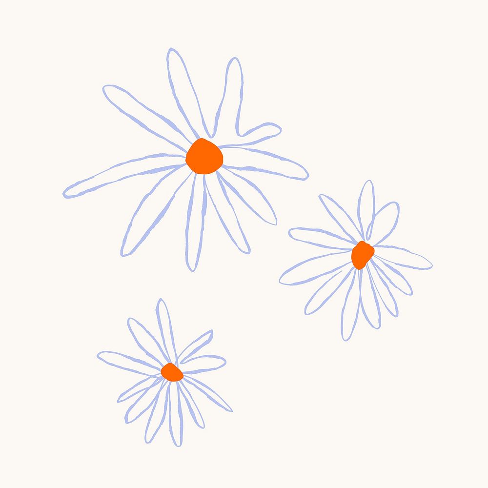 Blue daisy flower aesthetic doodle illustration