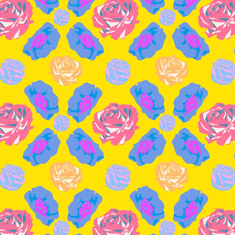 Yellow spring floral pattern with roses colorful background
