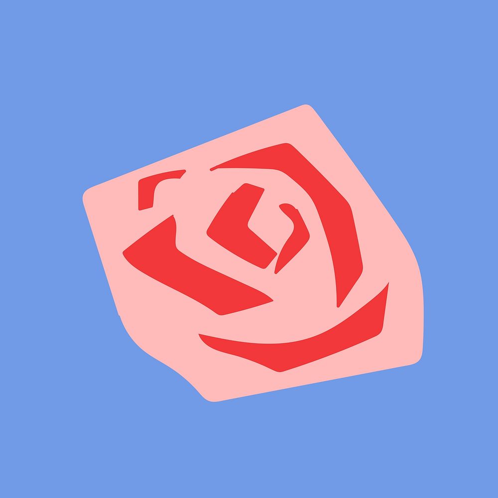Pink rose floral illustration on blue background