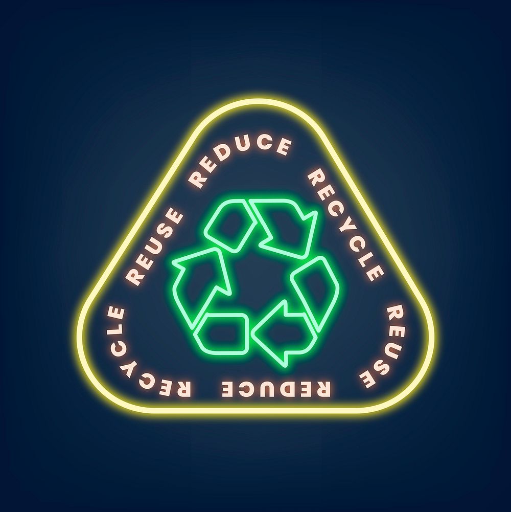 Neon sign recycle badge illustration with reuse reduce recycle text