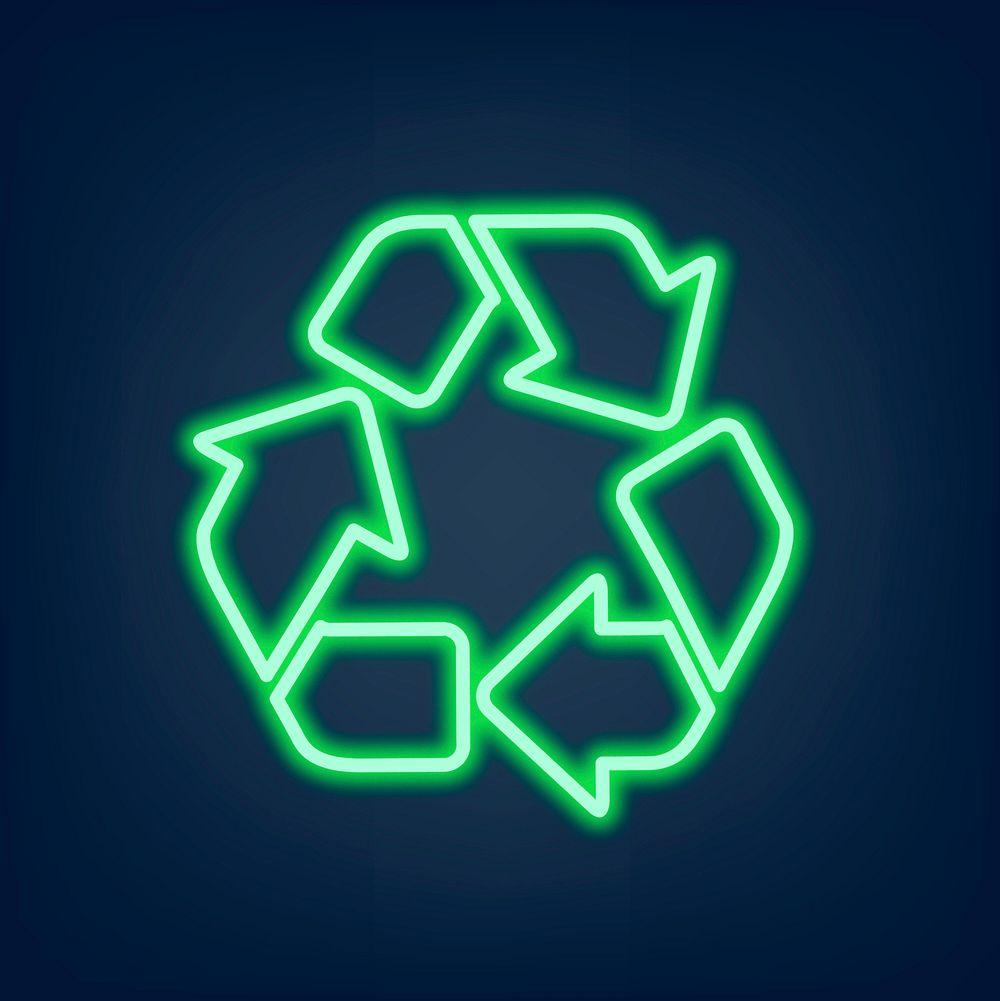Glowing neon sign recycle symbol illustration