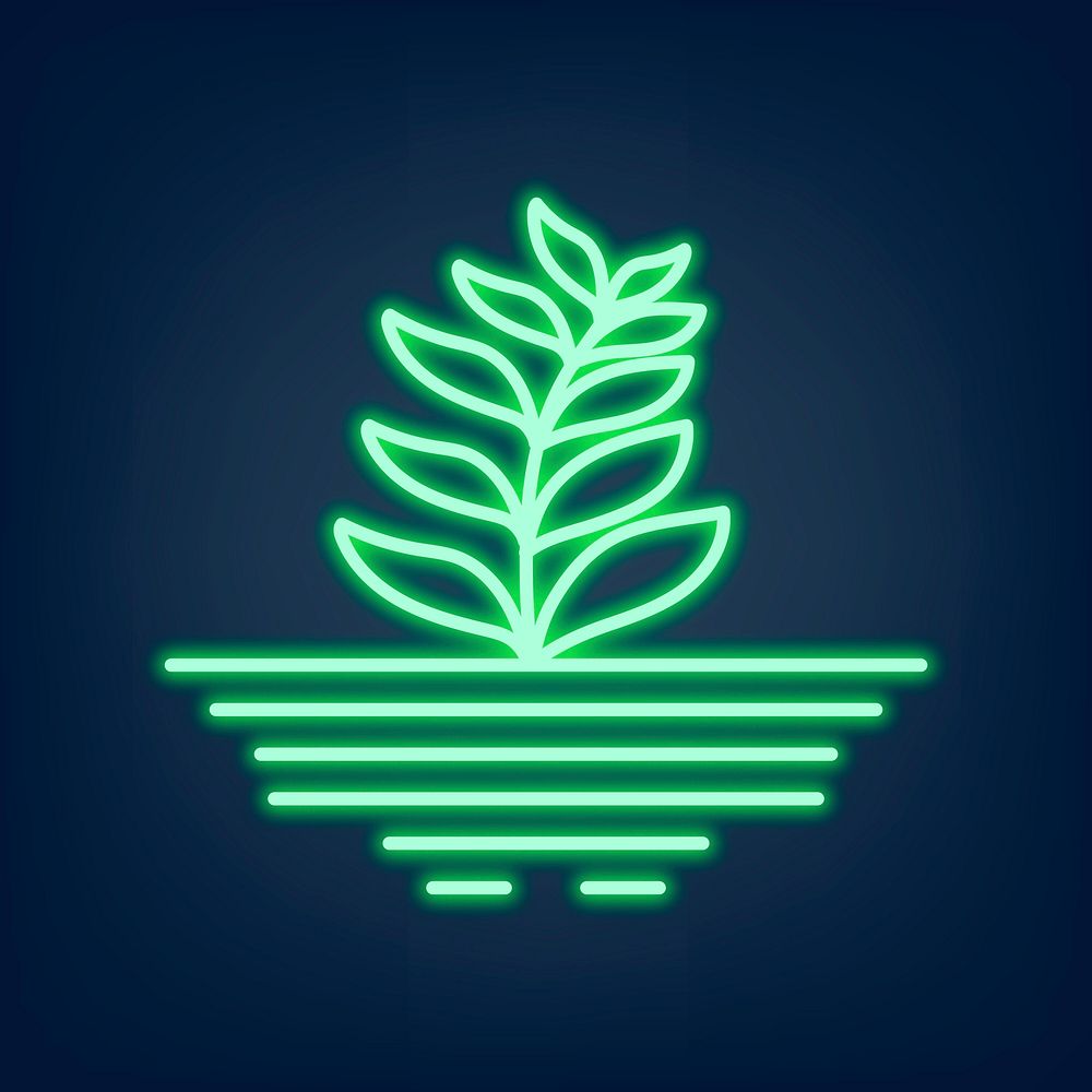 Glowing neon sign plant icon illustration