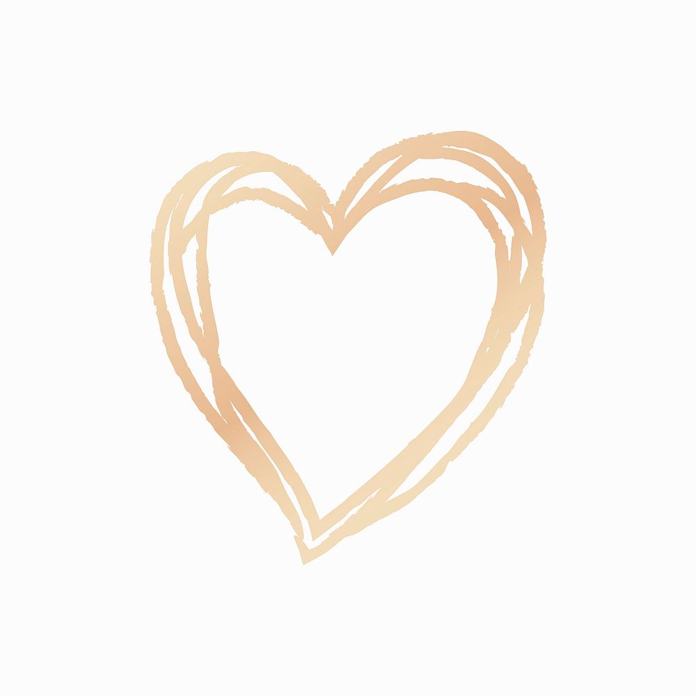 Gold heart doodle, icon illustration in hand-drawn style