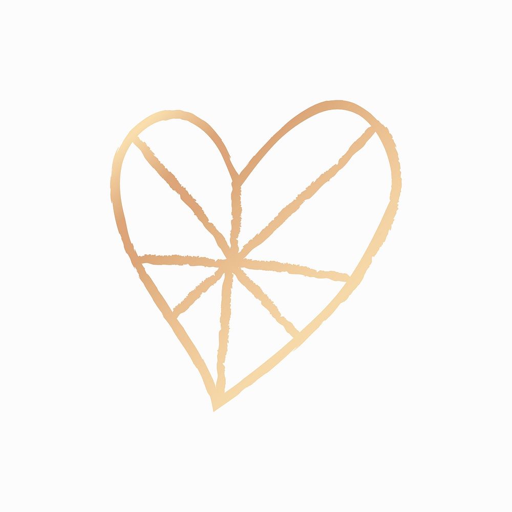 Heart icon in gold, illustration in doodle style