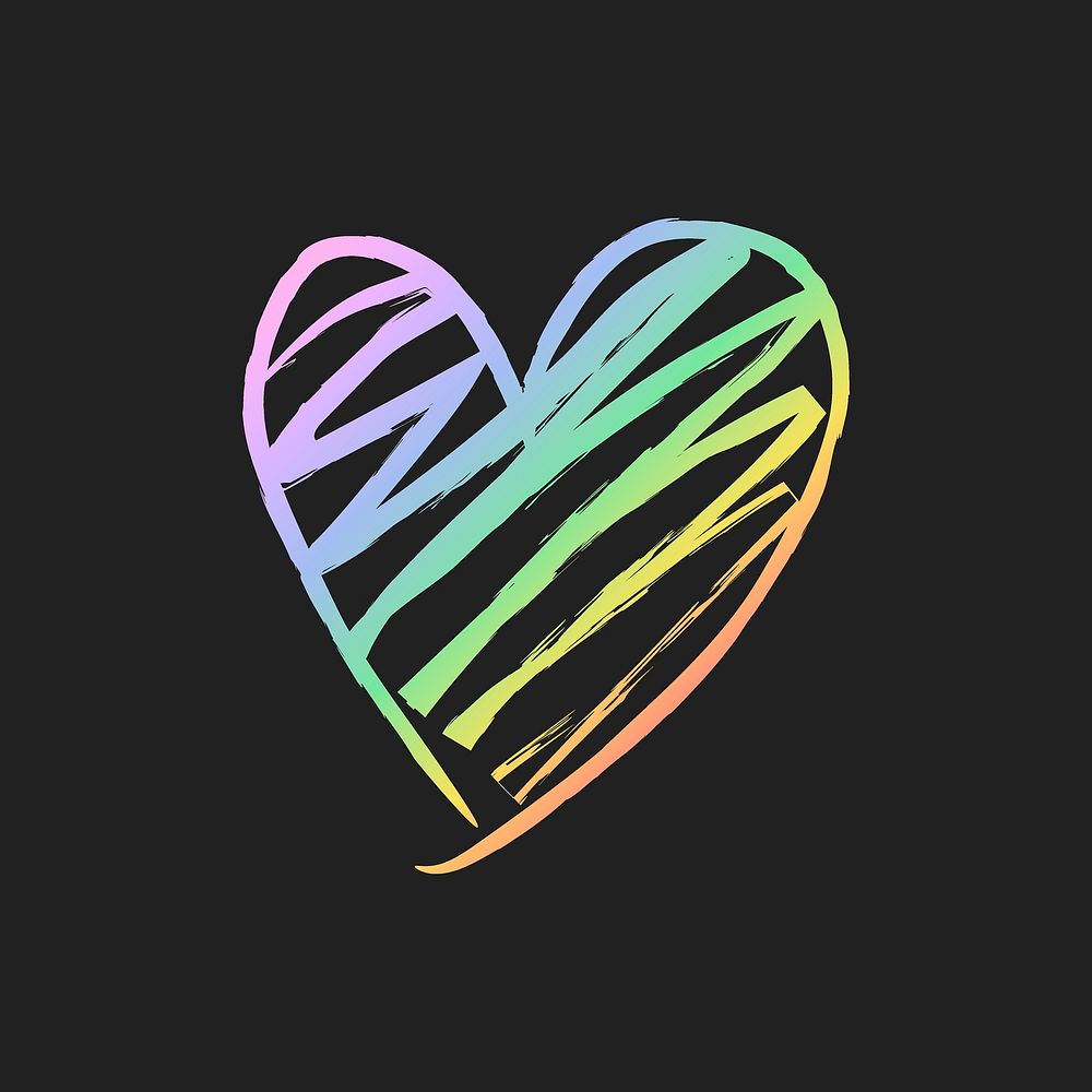 Rainbow heart icon, scribble illustration in doodle style