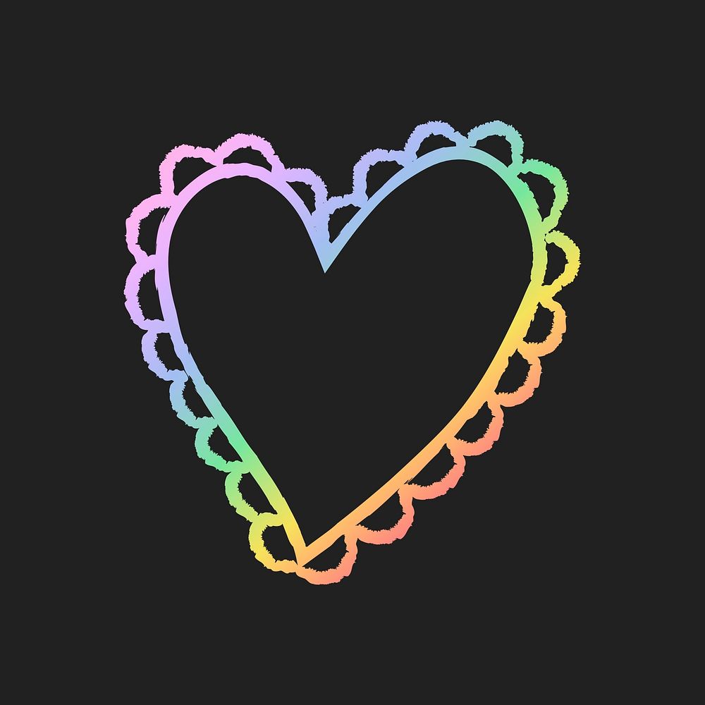 Heart icon in holographic rainbow, cute vector art in hand drawn style