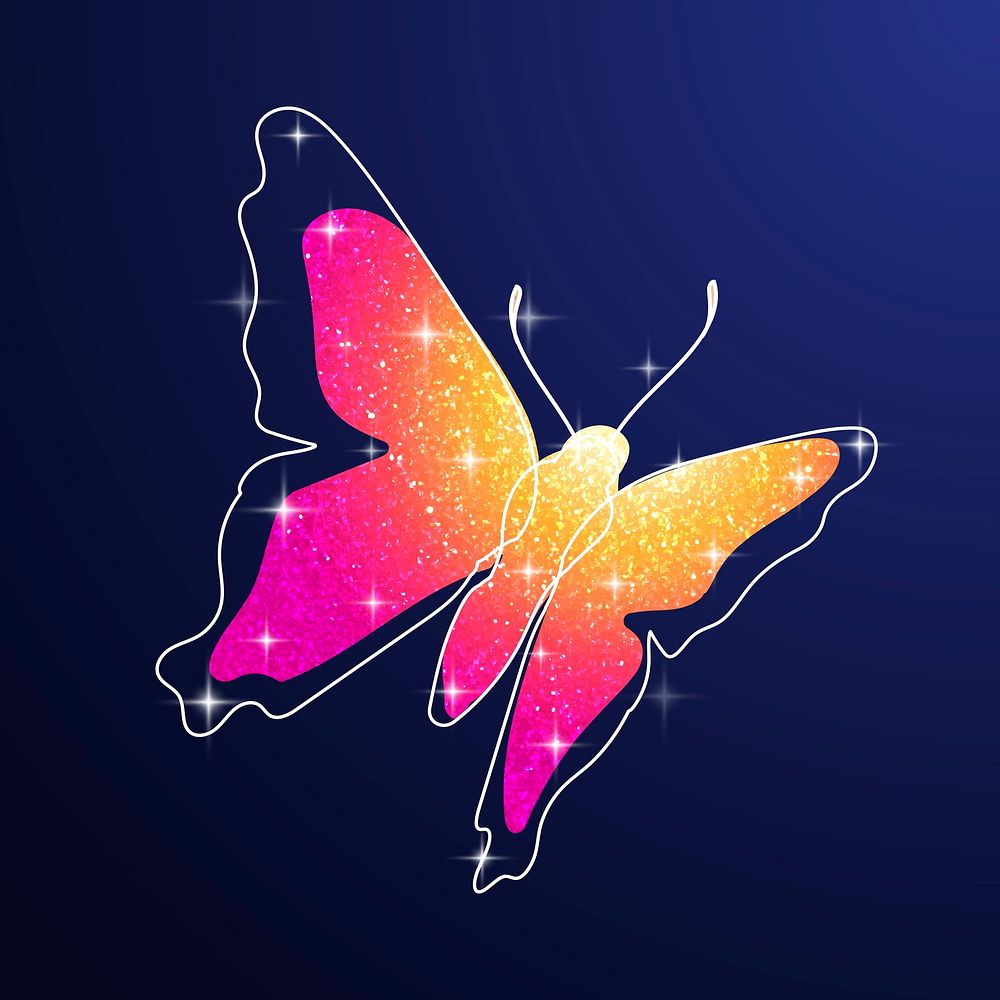 Glitter butterfly clipart, orange colorful aesthetic animal illustration