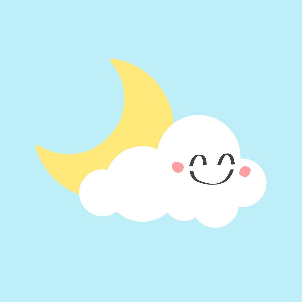 Smiling cloud and moon illustration, blue background