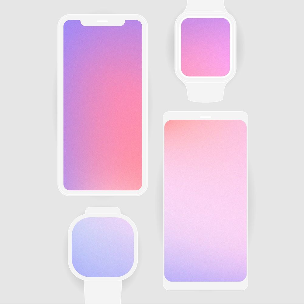 Digital devices with pastel screens, technology illustration set