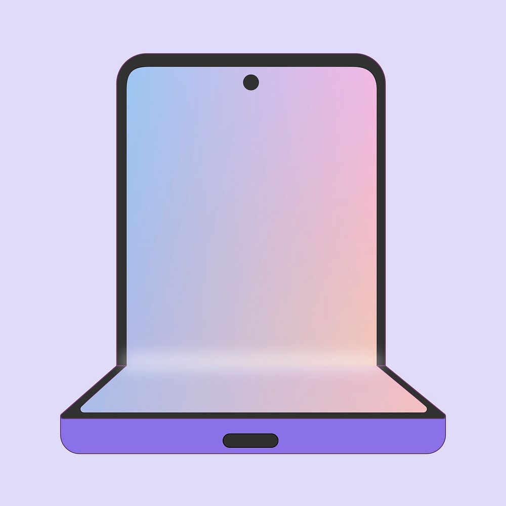 Purple foldable phone, blank screen, flip phone illustration
