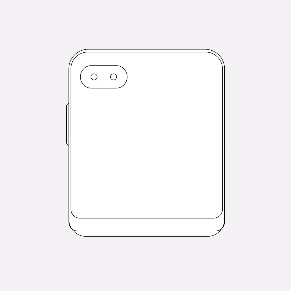 Foldable phone outline, rear camera, flip phone illustration
