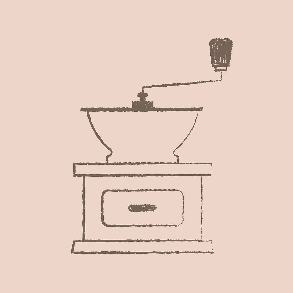 Coffee grinder illustration, cafe decor doodle