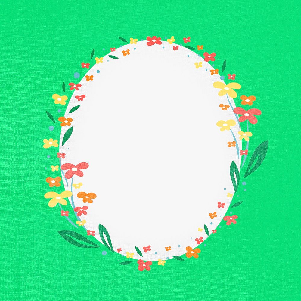 Flower wreath, green floral frame, flat design spring illustration
