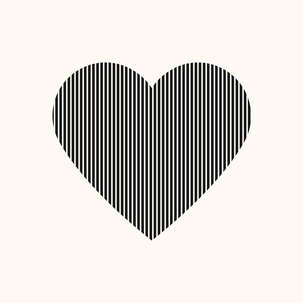 Black striped heart, simple design icon