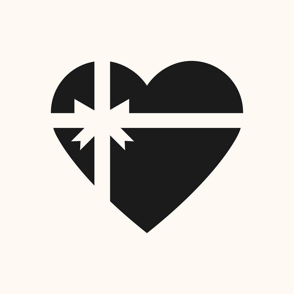 Gift heart, black simple design icon