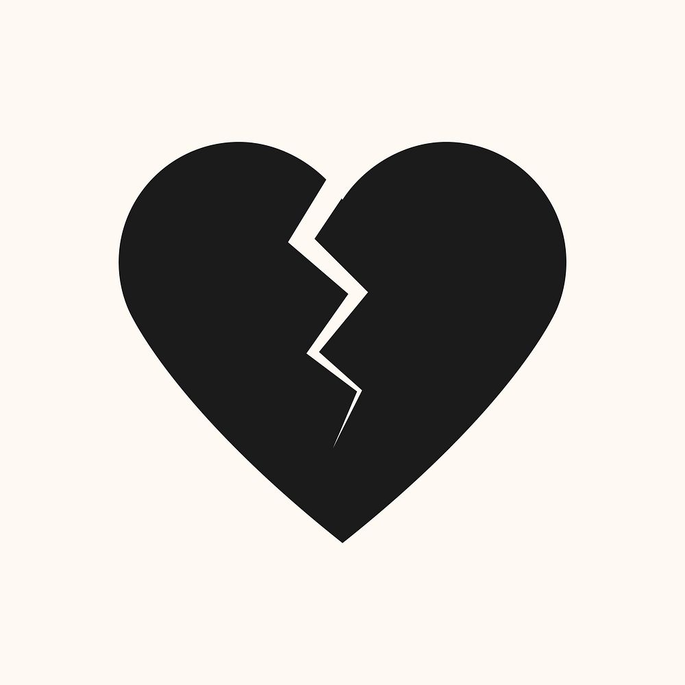 Broken heart, black simple design icon