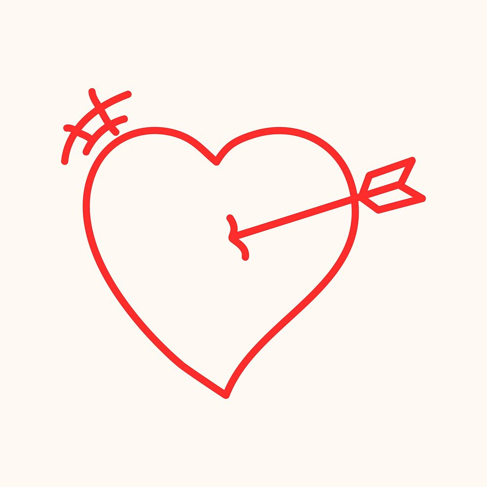 Doodle heart arrow, red simple design icon