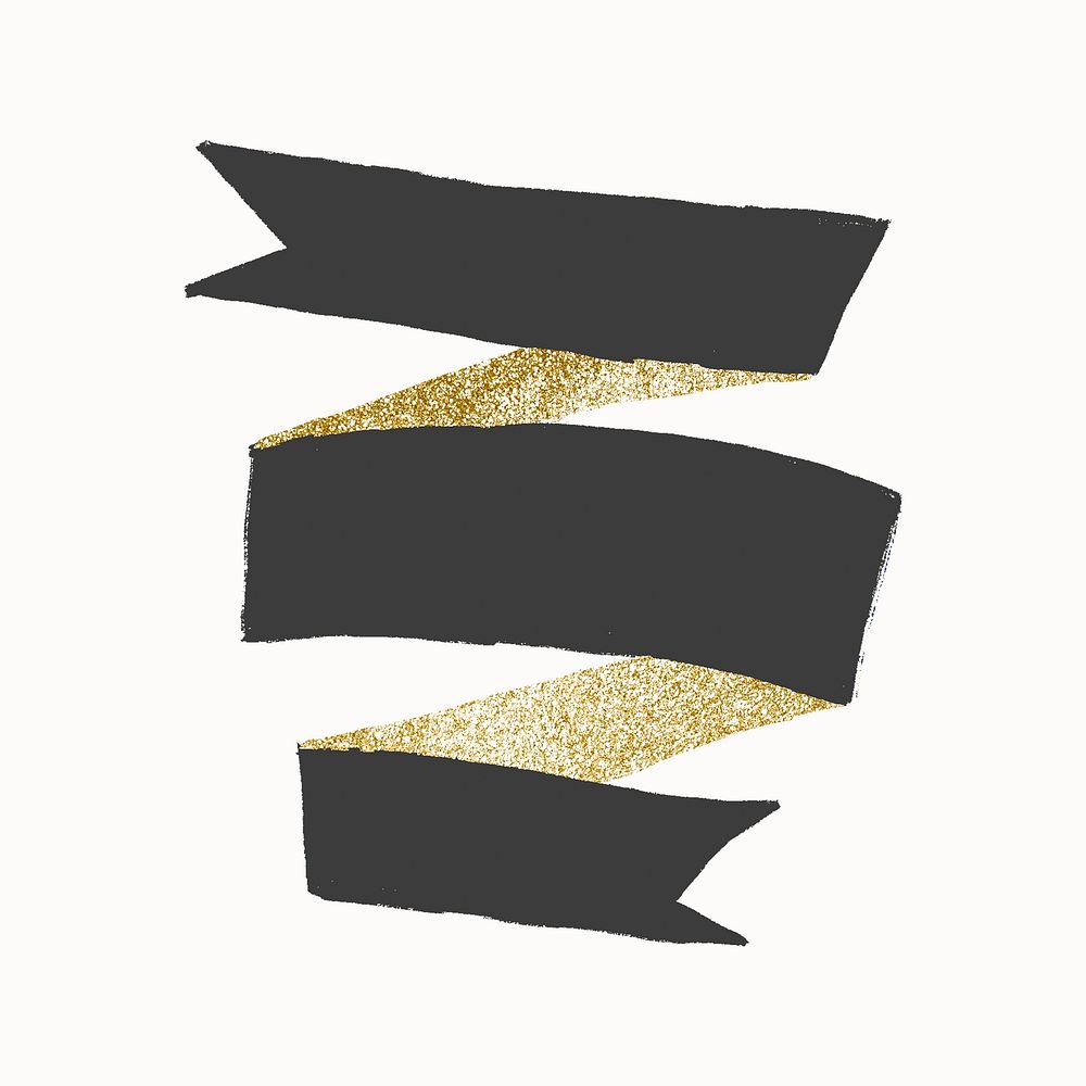 Blank label, glitter gold ribbon banner flat design