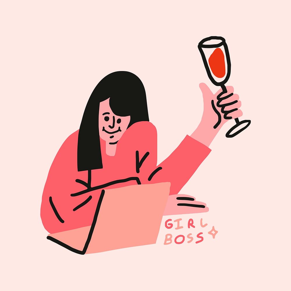 Girl boss illustration, woman character virtual celebration