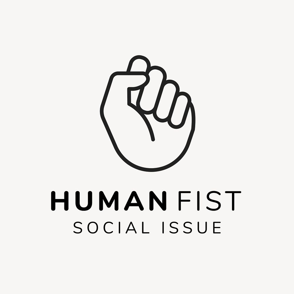 Charity logo, non-profit branding design, human fist social issue text