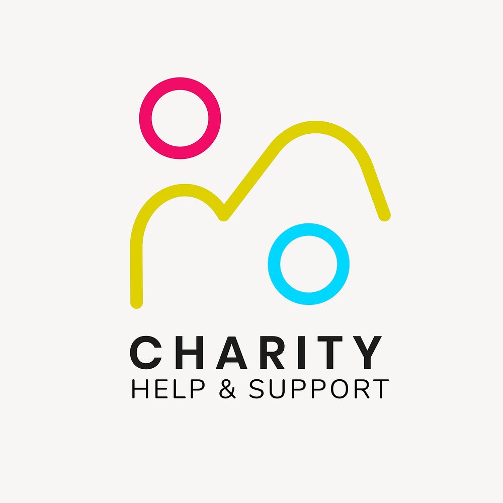 Charity logo, non-profit branding design, help & support text
