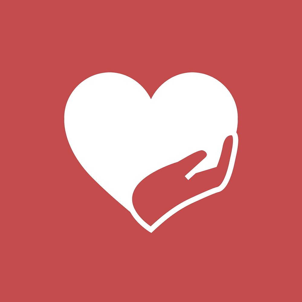 Charity logo, hands supporting heart icon flat design illustration