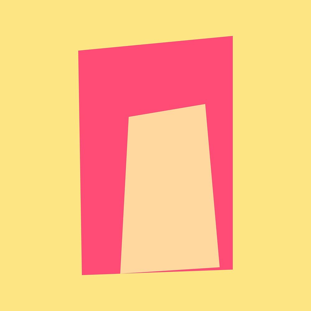 Trapezoid sticker geometric shape, simple retro pink design on yellow background vector