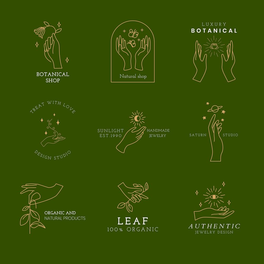 Aesthetic green logo design illustration set