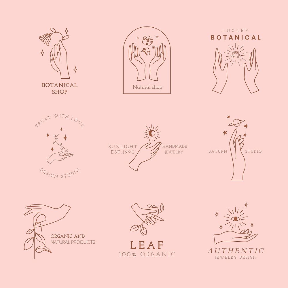 Aesthetic pink logo design illustration set