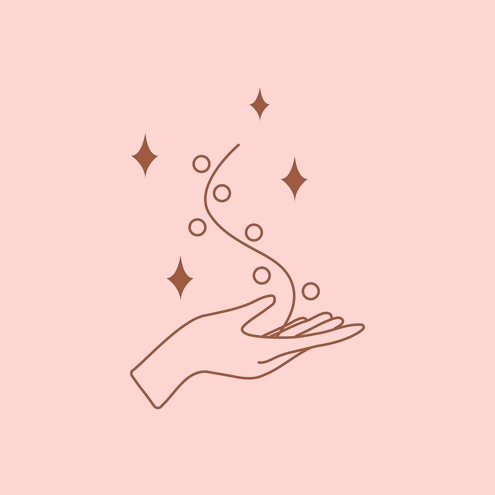 Mystical hand line art illustration on pink